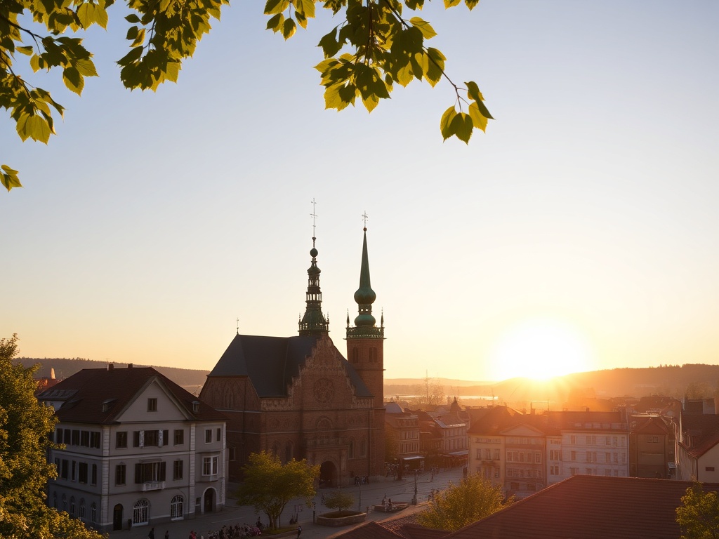 Widok na Mszanę Dolną z otaczającymi ją zielonymi wzgórzami Beskidu Wyspowego w słoneczny dzień.